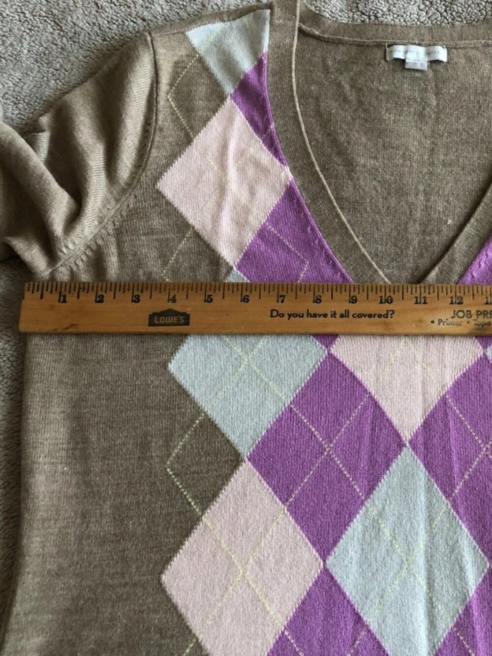 New York & Company Women's Beige V-Neck Pullover Long Sleeve Argyle Size XL - Picture 8 of 12